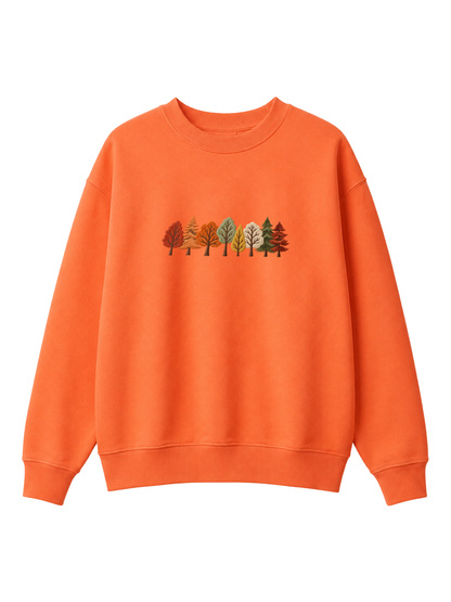 Chaotic Mom Embroided Autumn Forest Line Trees Casual Fall Crewneck Sweatshirt