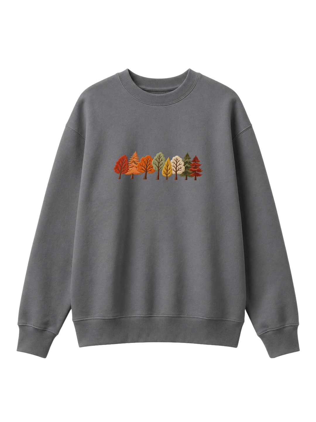 Chaotic Mom Embroided Autumn Forest Line Trees Casual Fall Crewneck Sweatshirt