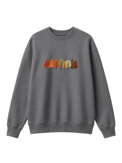 Chaotic Mom Embroided Autumn Forest Line Trees Casual Fall Crewneck Sweatshirt
