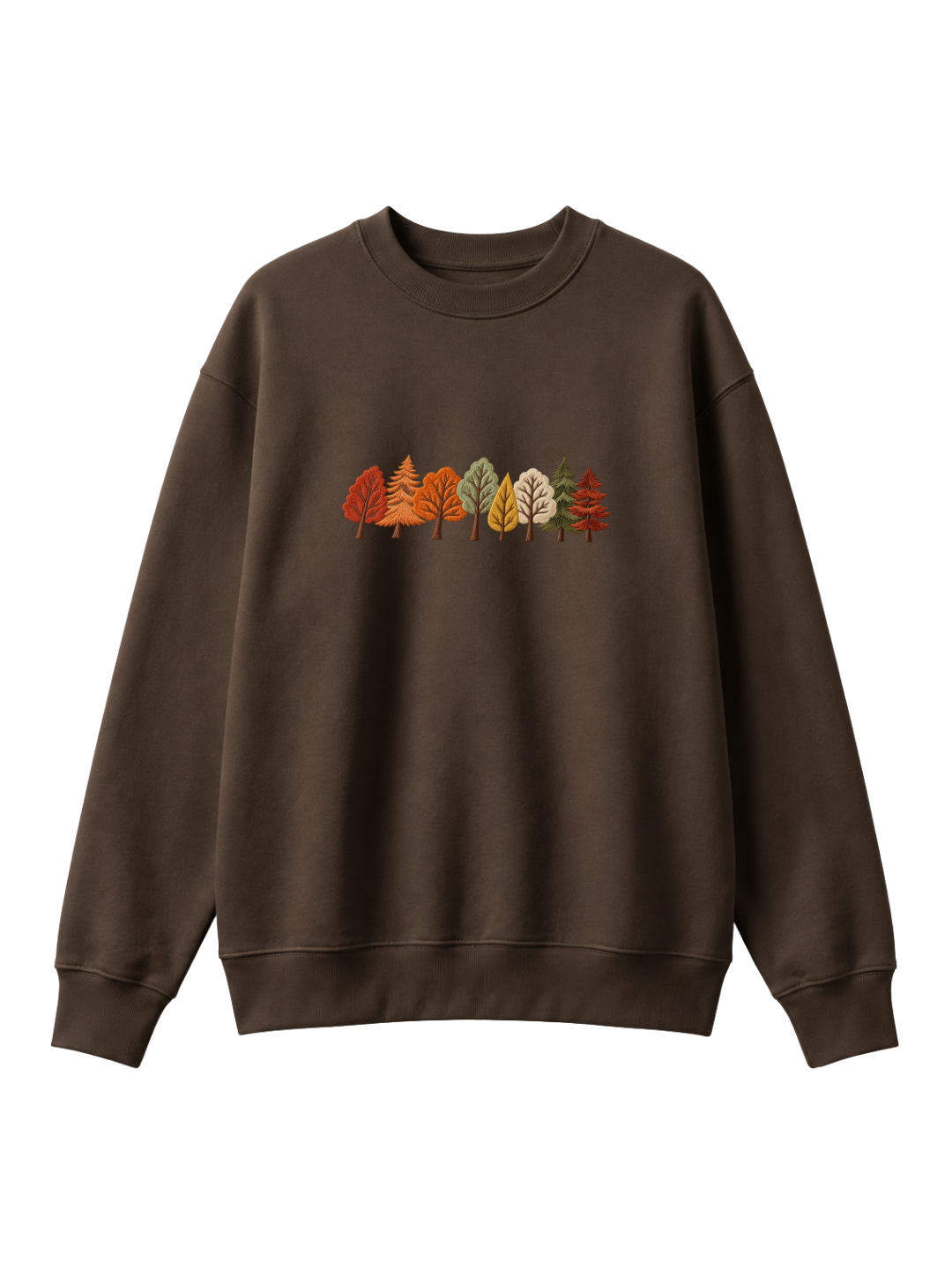 Chaotic Mom Embroided Autumn Forest Line Trees Casual Fall Crewneck Sweatshirt