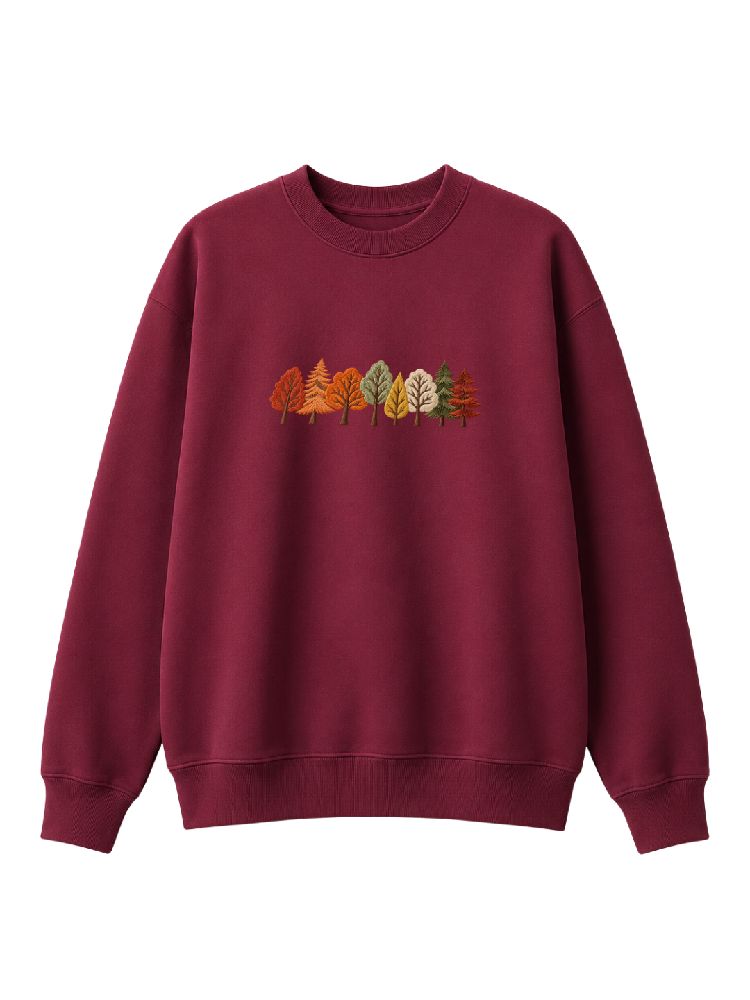 Chaotic Mom Embroided Autumn Forest Line Trees Casual Fall Crewneck Sweatshirt