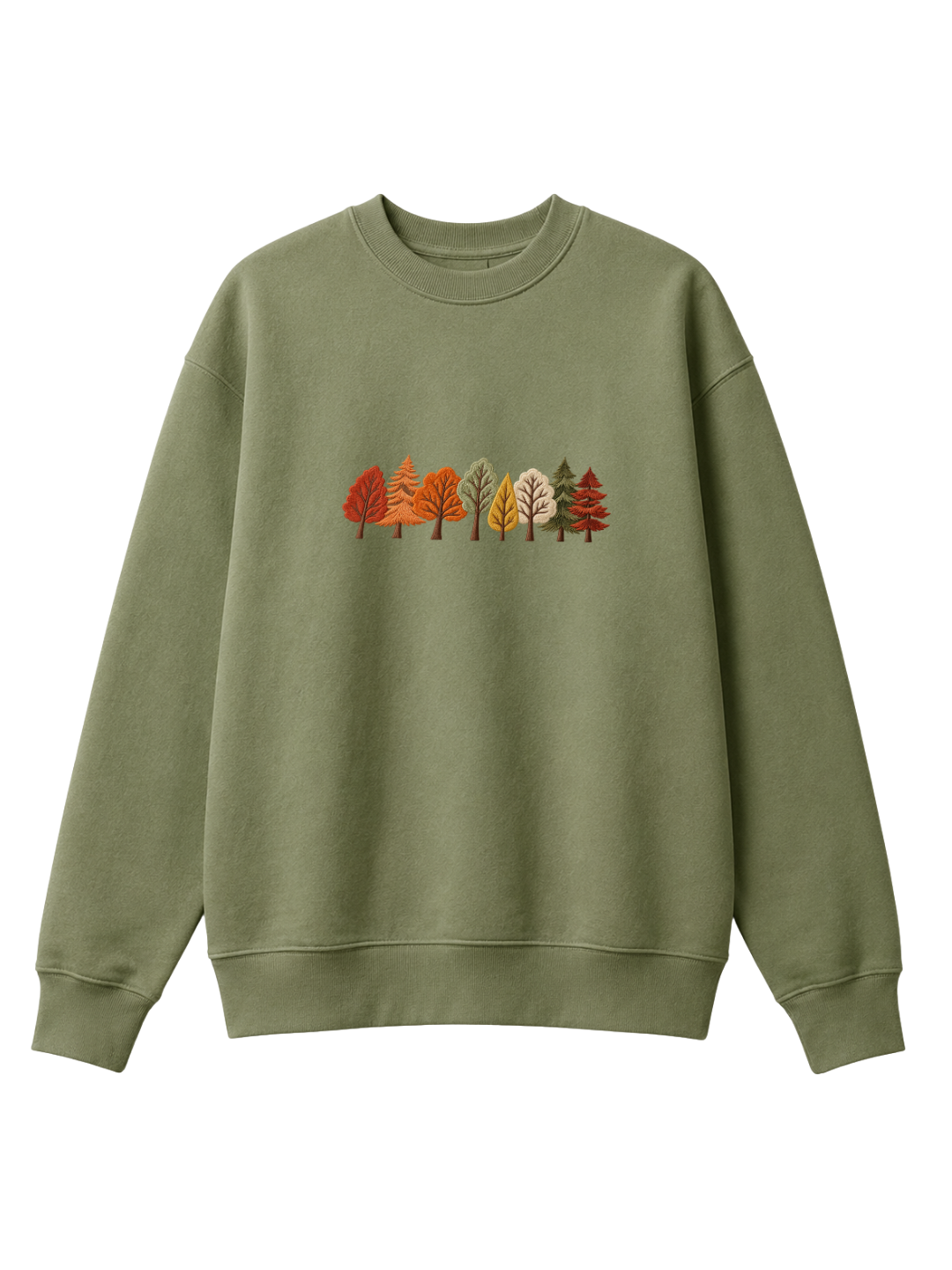 Chaotic Mom Embroided Autumn Forest Line Trees Casual Fall Crewneck Sweatshirt