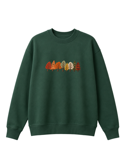 Chaotic Mom Embroided Autumn Forest Line Trees Casual Fall Crewneck Sweatshirt