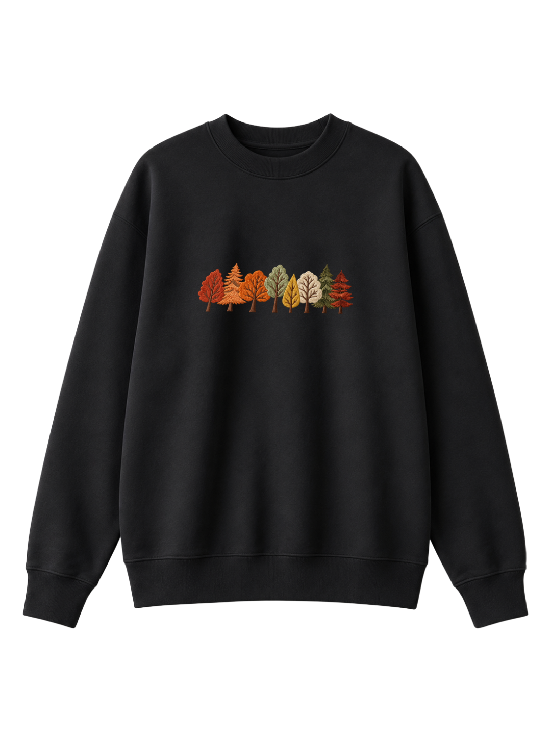 Chaotic Mom Embroided Autumn Forest Line Trees Casual Fall Crewneck Sweatshirt