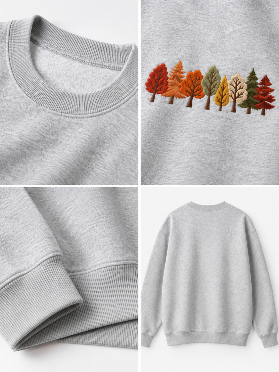 Chaotic Mom Embroided Autumn Forest Line Trees Casual Fall Crewneck Sweatshirt