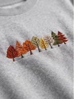 Chaotic Mom Embroided Autumn Forest Line Trees Casual Fall Crewneck Sweatshirt