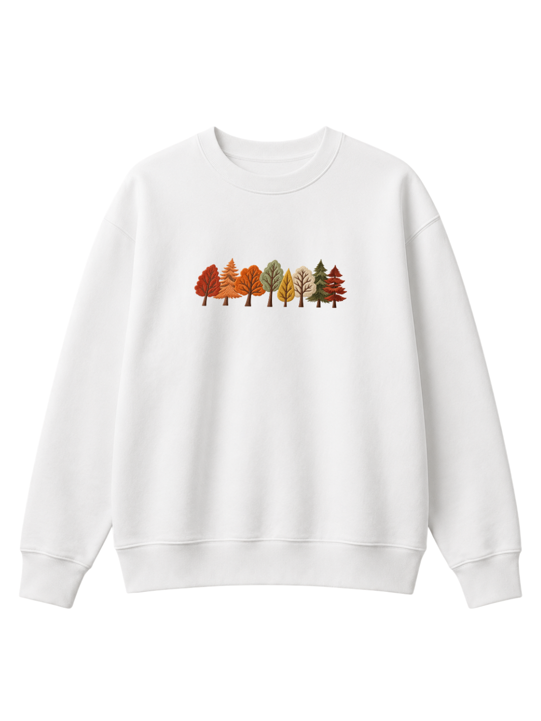 Chaotic Mom Embroided Autumn Forest Line Trees Casual Fall Crewneck Sweatshirt