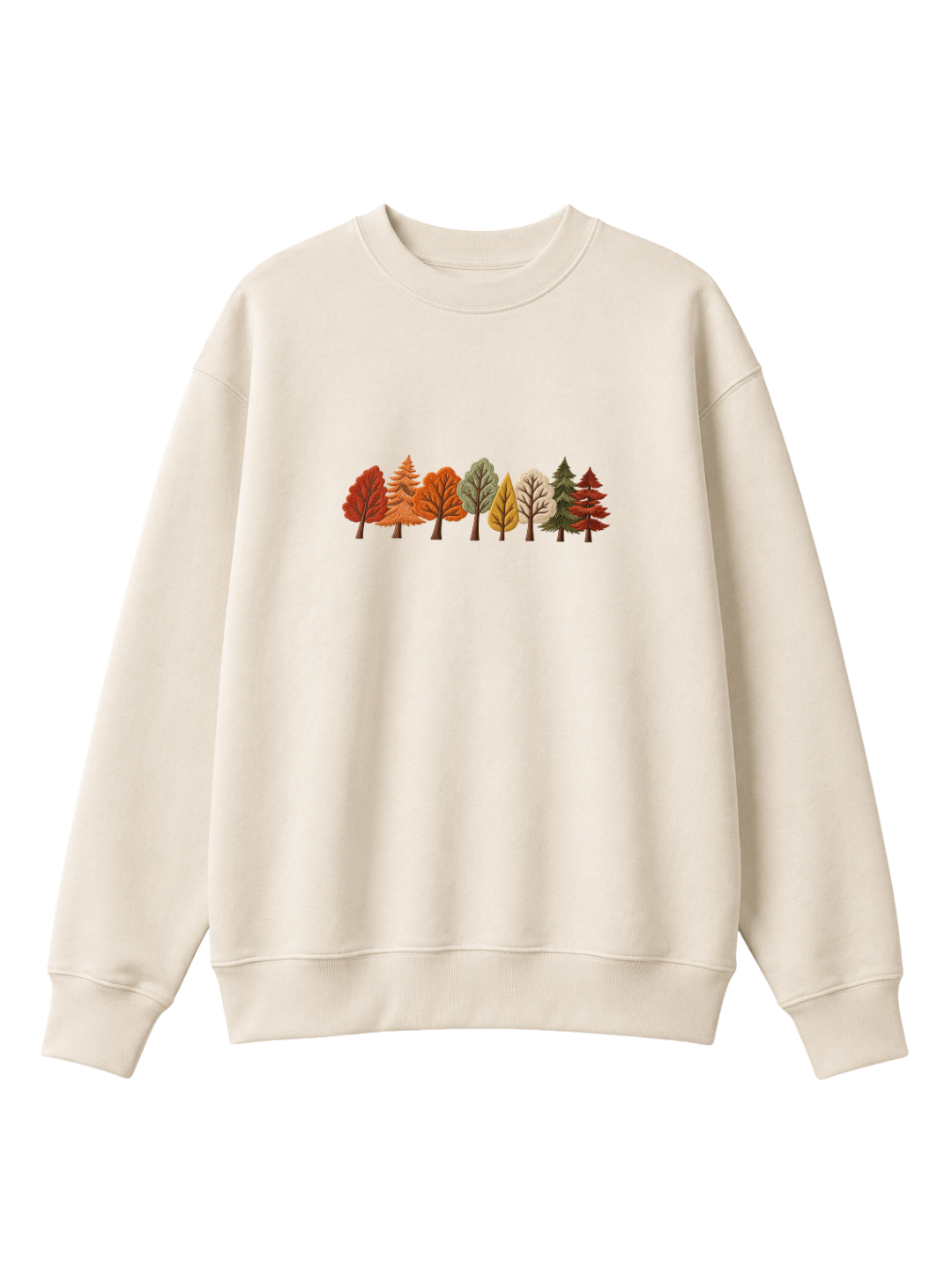 Chaotic Mom Embroided Autumn Forest Line Trees Casual Fall Crewneck Sweatshirt
