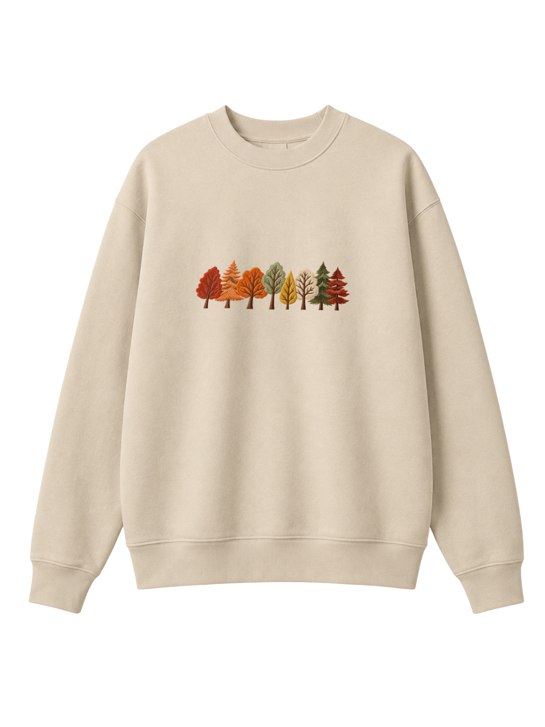 Chaotic Mom Embroided Autumn Forest Line Trees Casual Fall Crewneck Sweatshirt