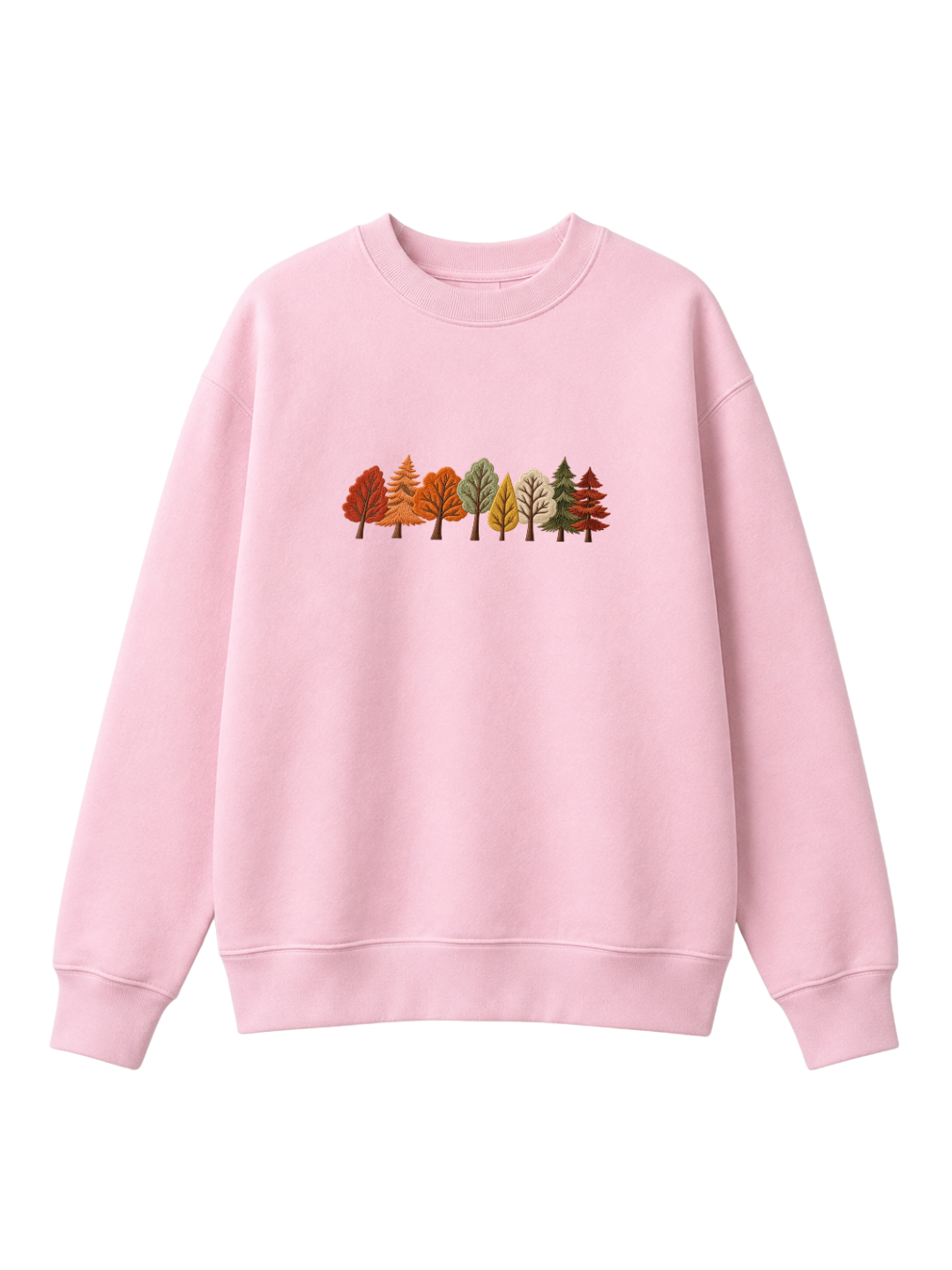 Chaotic Mom Embroided Autumn Forest Line Trees Casual Fall Crewneck Sweatshirt