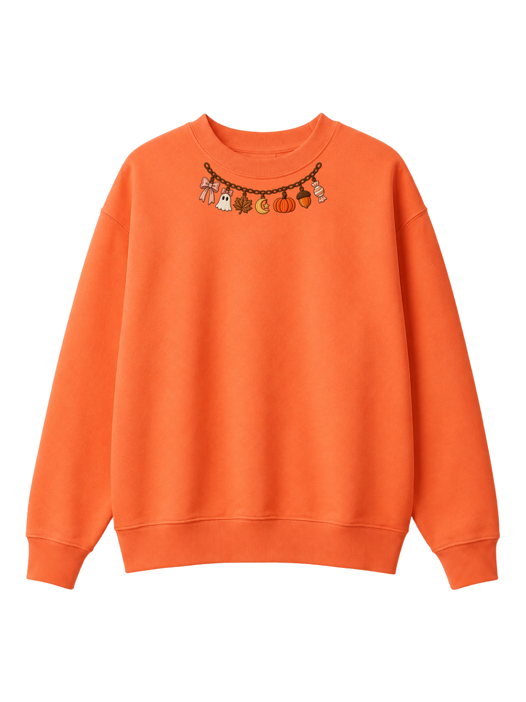 Chaotic Mom Embroided Coquette Charm Bracelet Halloween Pumpkin Ghost Bow Neckline Sweatshirt