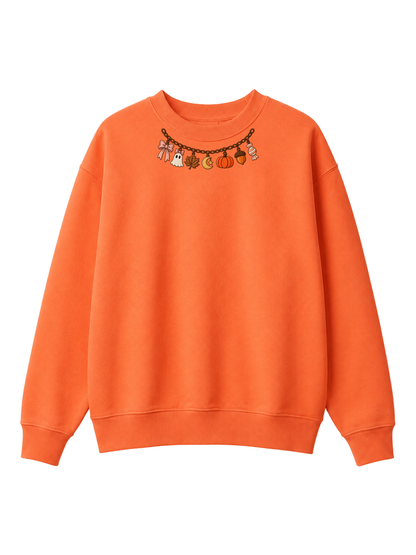 Chaotic Mom Embroided Coquette Charm Bracelet Halloween Pumpkin Ghost Bow Neckline Sweatshirt