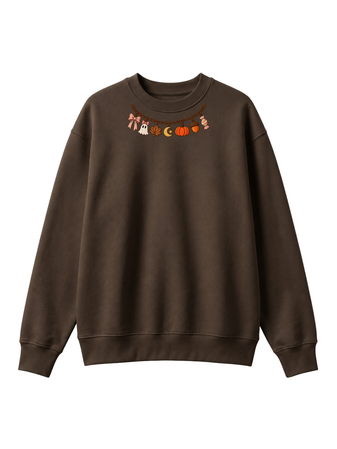 Chaotic Mom Embroided Coquette Charm Bracelet Halloween Pumpkin Ghost Bow Neckline Sweatshirt