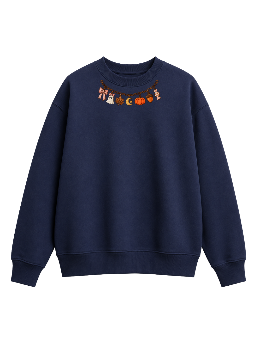 Chaotic Mom Embroided Coquette Charm Bracelet Halloween Pumpkin Ghost Bow Neckline Sweatshirt