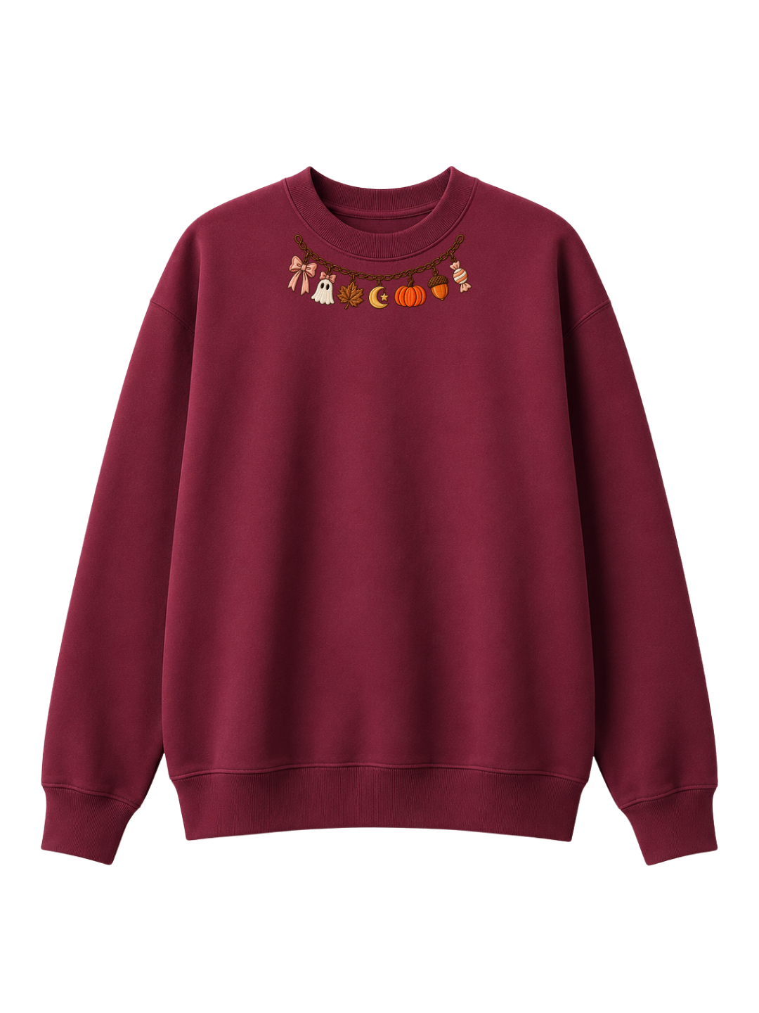 Chaotic Mom Embroided Coquette Charm Bracelet Halloween Pumpkin Ghost Bow Neckline Sweatshirt