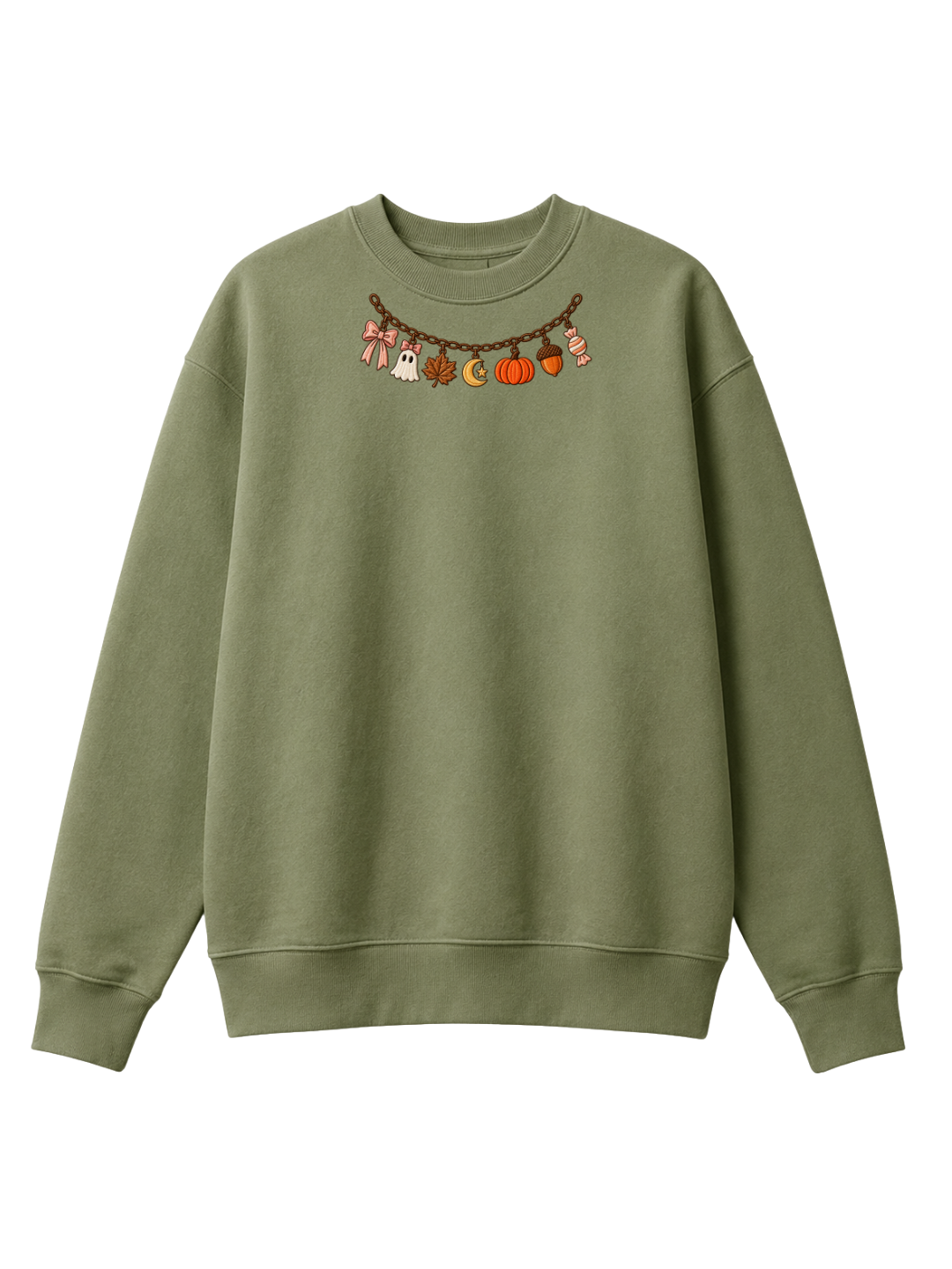 Chaotic Mom Embroided Coquette Charm Bracelet Halloween Pumpkin Ghost Bow Neckline Sweatshirt