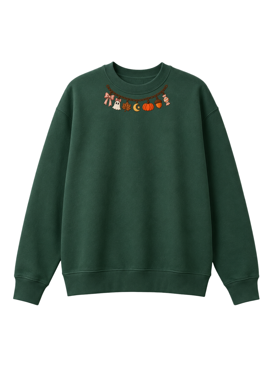 Chaotic Mom Embroided Coquette Charm Bracelet Halloween Pumpkin Ghost Bow Neckline Sweatshirt