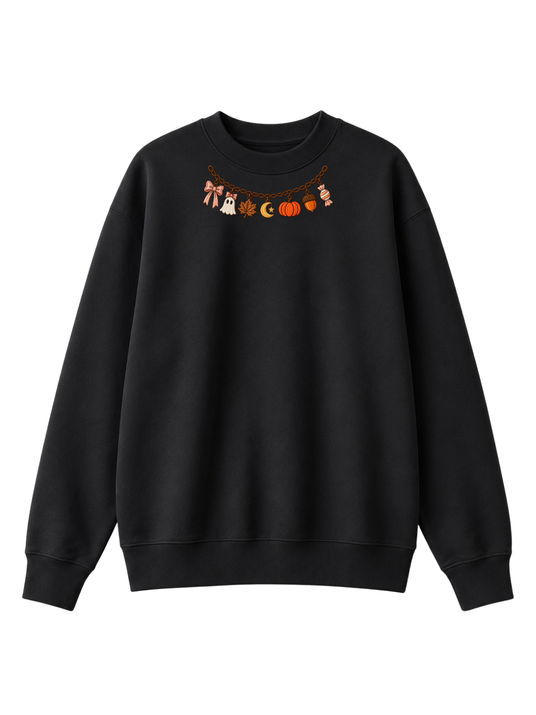 Chaotic Mom Embroided Coquette Charm Bracelet Halloween Pumpkin Ghost Bow Neckline Sweatshirt