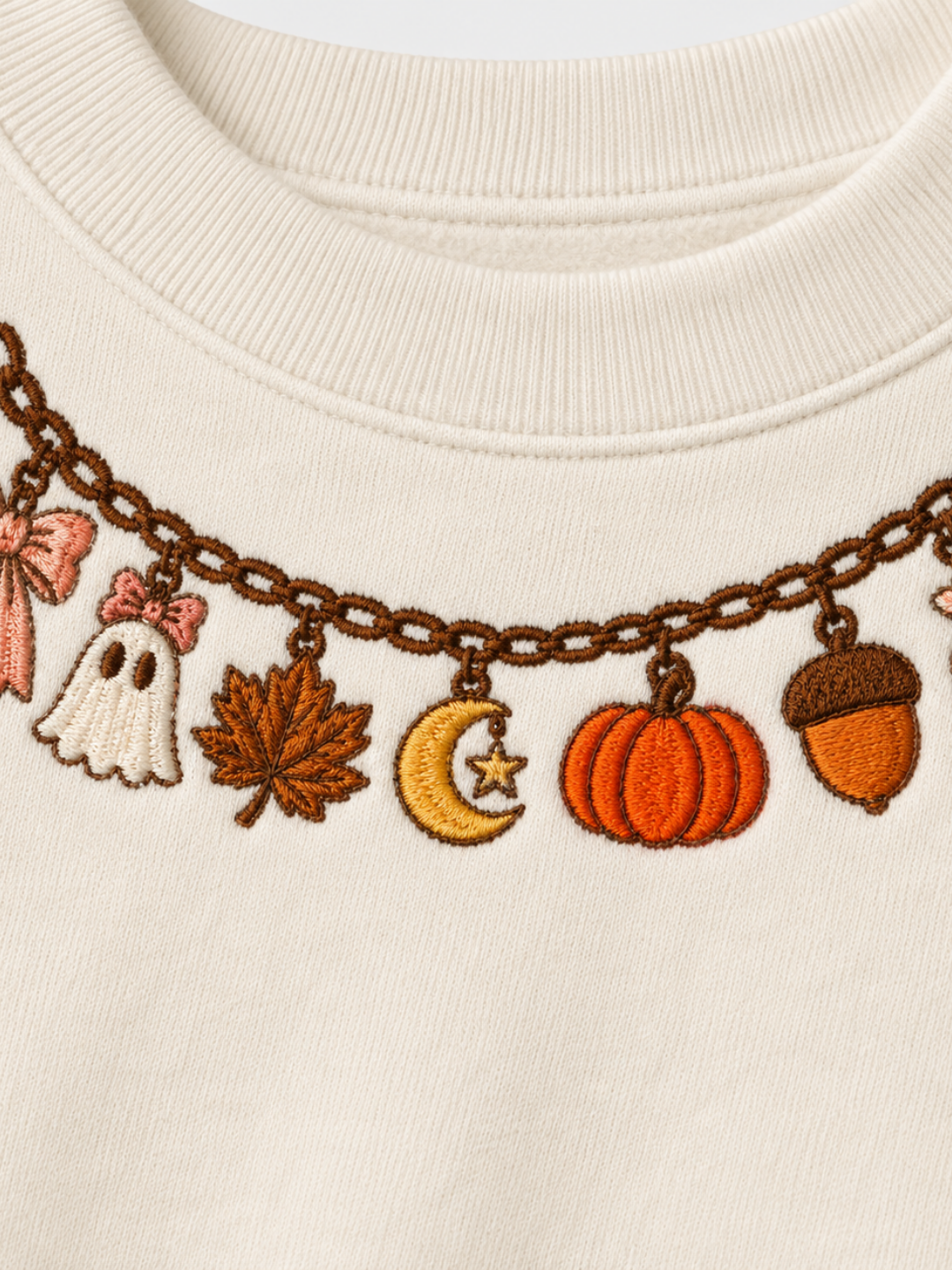 Chaotic Mom Embroided Coquette Charm Bracelet Halloween Pumpkin Ghost Bow Neckline Sweatshirt