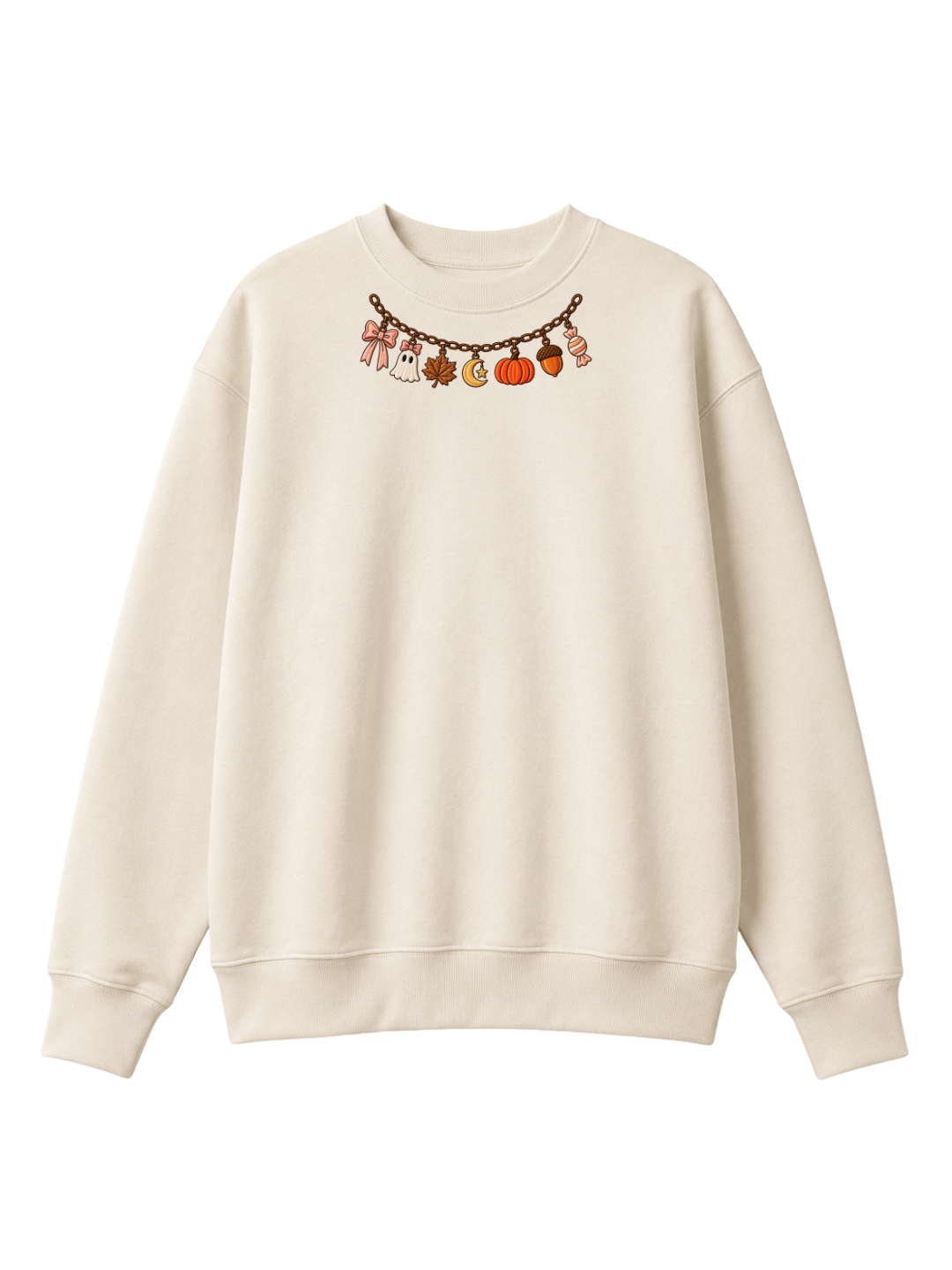 Chaotic Mom Embroided Coquette Charm Bracelet Halloween Pumpkin Ghost Bow Neckline Sweatshirt