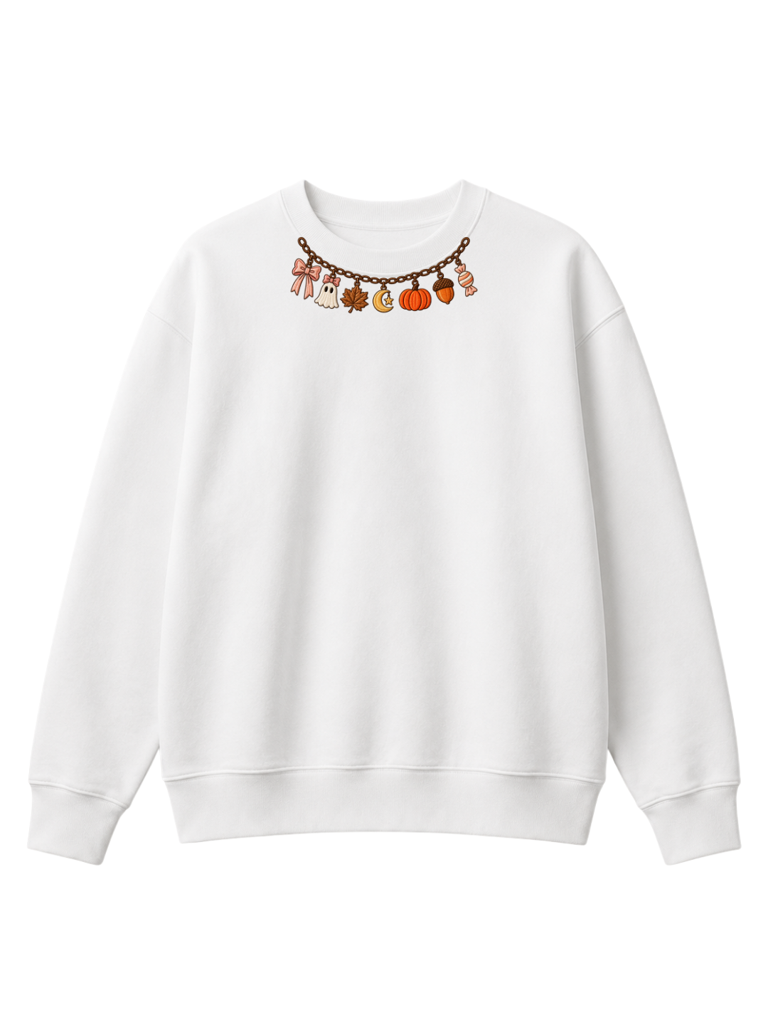 Chaotic Mom Embroided Coquette Charm Bracelet Halloween Pumpkin Ghost Bow Neckline Sweatshirt
