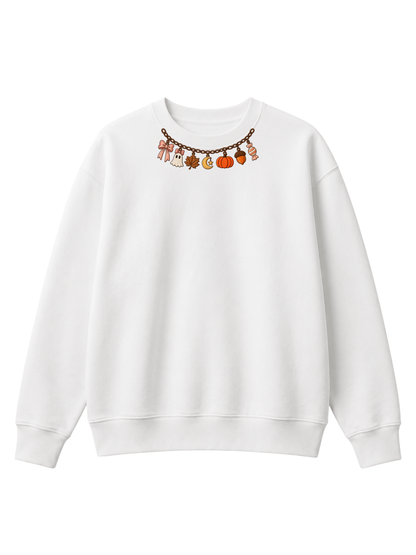 Chaotic Mom Embroided Coquette Charm Bracelet Halloween Pumpkin Ghost Bow Neckline Sweatshirt