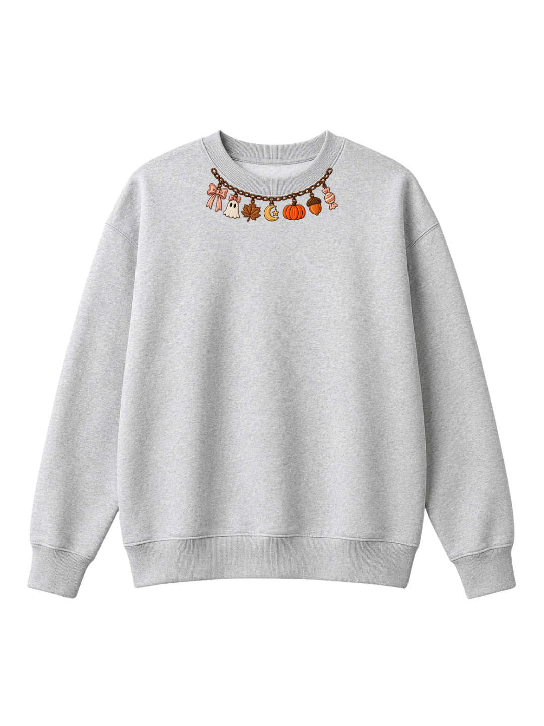 Chaotic Mom Embroided Coquette Charm Bracelet Halloween Pumpkin Ghost Bow Neckline Sweatshirt
