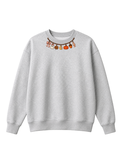Chaotic Mom Embroided Coquette Charm Bracelet Halloween Pumpkin Ghost Bow Neckline Sweatshirt