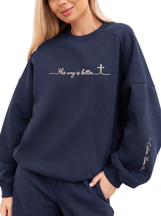 Chaotic Mom Embroided Custom His Way Is Better Christian Faith Cross Sweatshirt