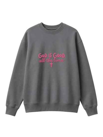 Chaotic Mom Embroided God Is Good All The Time Christian Faith Cross Sweatshirt