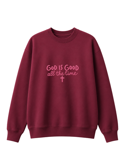 Chaotic Mom Embroided God Is Good All The Time Christian Faith Cross Sweatshirt
