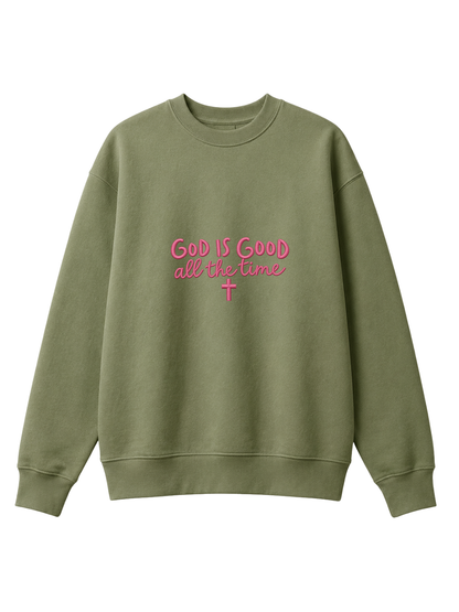 Chaotic Mom Embroided God Is Good All The Time Christian Faith Cross Sweatshirt