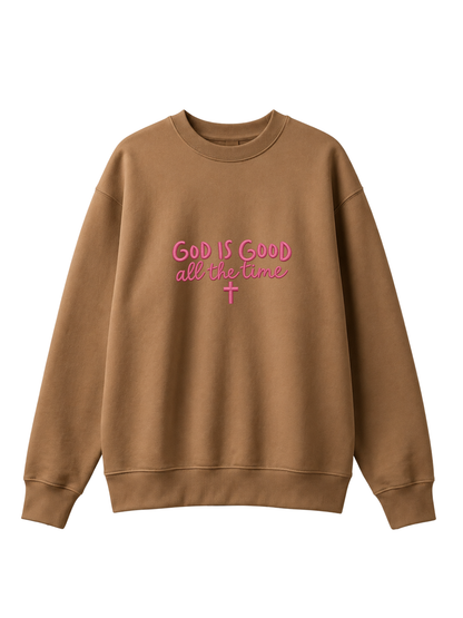 Chaotic Mom Embroided God Is Good All The Time Christian Faith Cross Sweatshirt