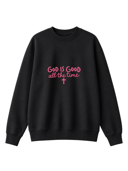 Chaotic Mom Embroided God Is Good All The Time Christian Faith Cross Sweatshirt
