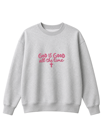 Chaotic Mom Embroided God Is Good All The Time Christian Faith Cross Sweatshirt