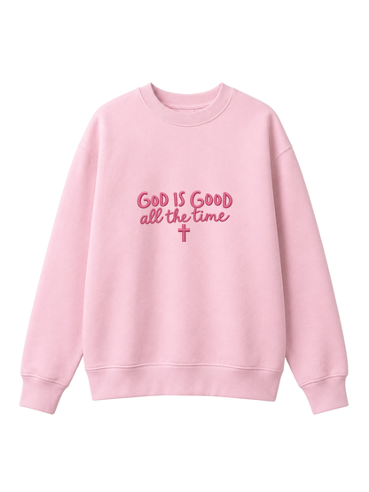 Chaotic Mom Embroided God Is Good All The Time Christian Faith Cross Sweatshirt