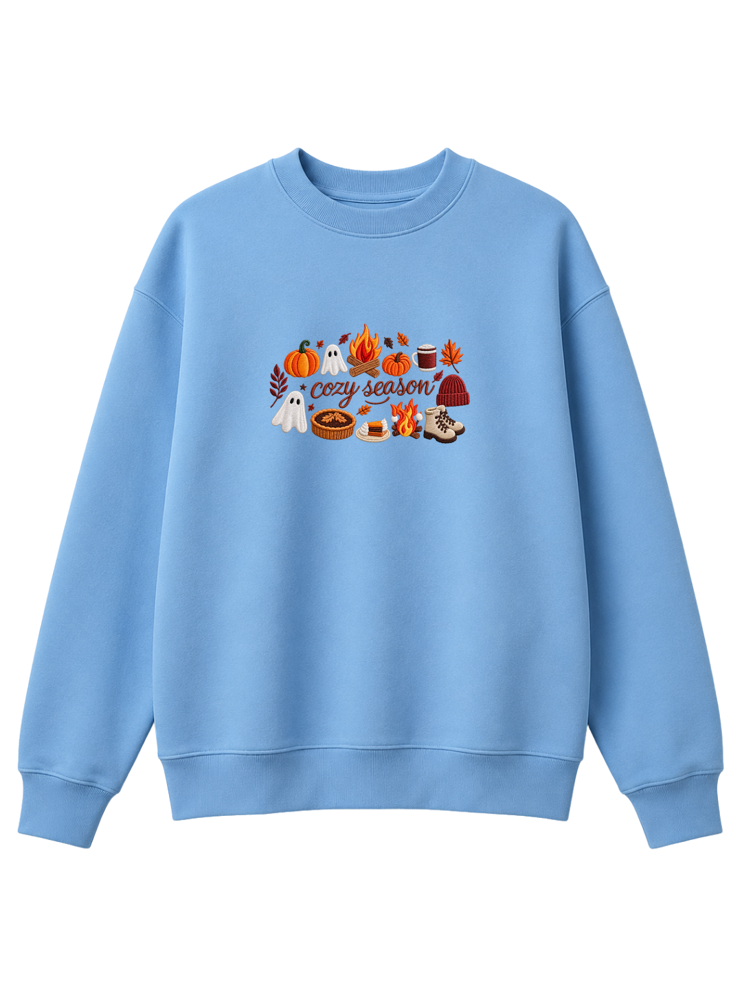 Chaotic Mom Embroided Spooky Fall Cozy Season Campfire Ghost Pumpkin Sweatshirt