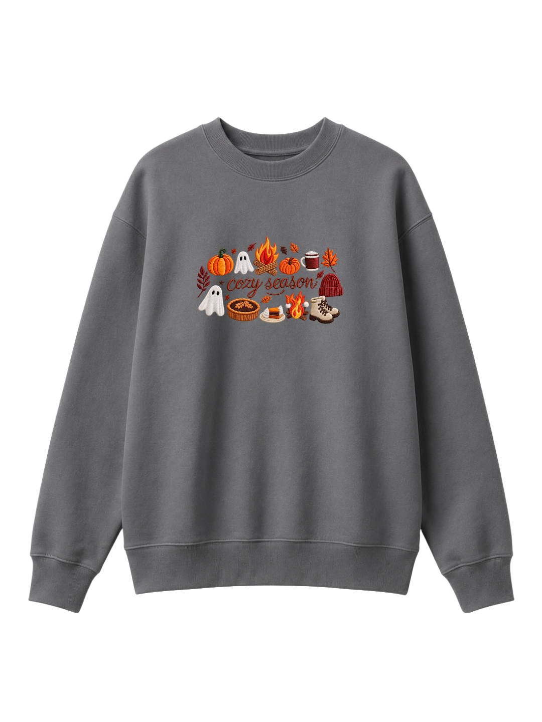 Chaotic Mom Embroided Spooky Fall Cozy Season Campfire Ghost Pumpkin Sweatshirt