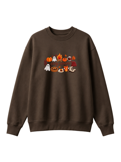 Chaotic Mom Embroided Spooky Fall Cozy Season Campfire Ghost Pumpkin Sweatshirt