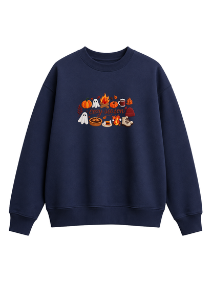 Chaotic Mom Embroided Spooky Fall Cozy Season Campfire Ghost Pumpkin Sweatshirt
