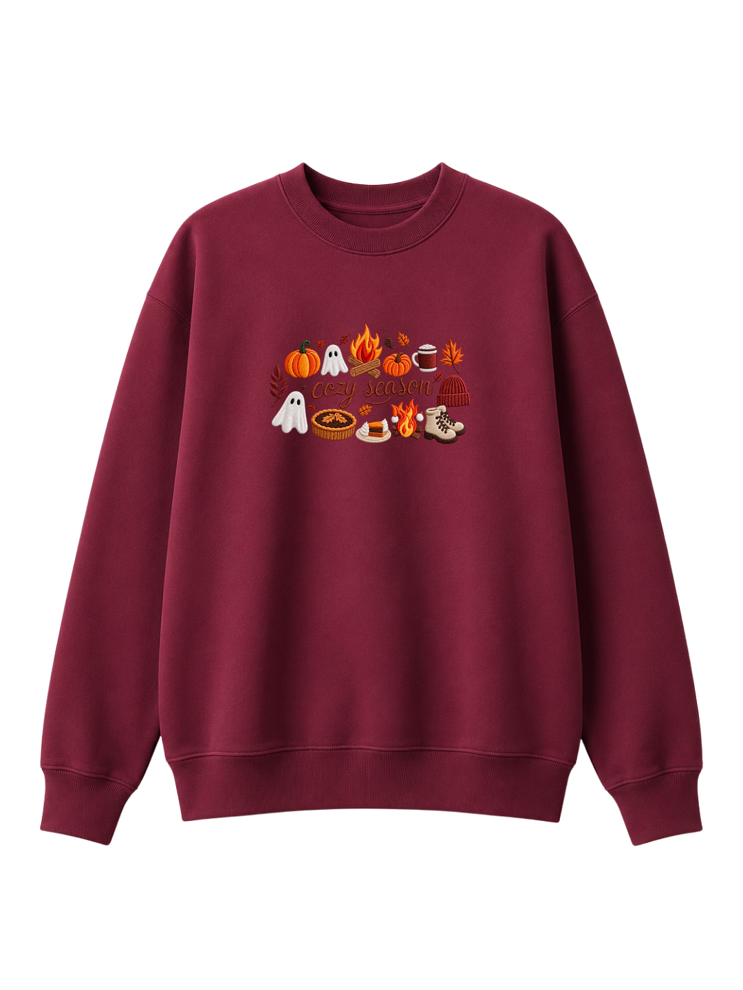 Chaotic Mom Embroided Spooky Fall Cozy Season Campfire Ghost Pumpkin Sweatshirt