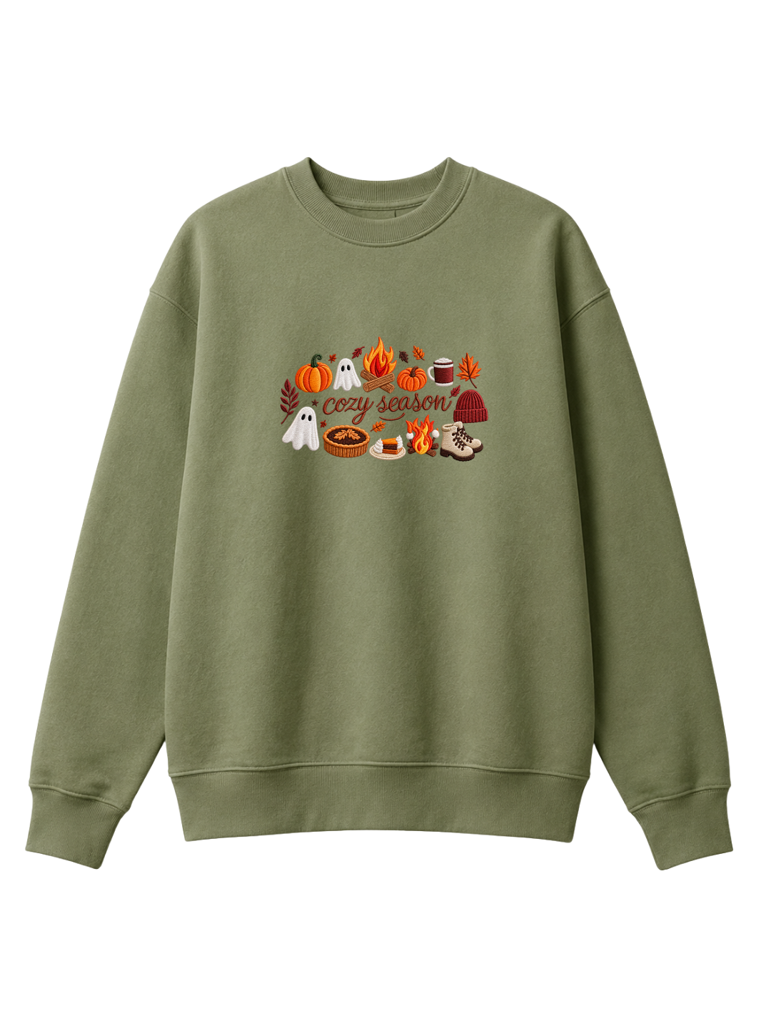Chaotic Mom Embroided Spooky Fall Cozy Season Campfire Ghost Pumpkin Sweatshirt
