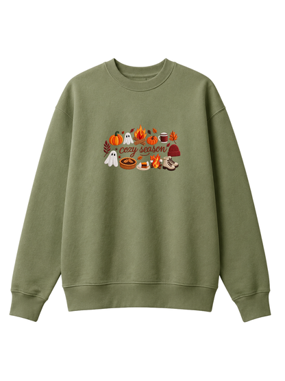 Chaotic Mom Embroided Spooky Fall Cozy Season Campfire Ghost Pumpkin Sweatshirt