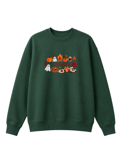 Chaotic Mom Embroided Spooky Fall Cozy Season Campfire Ghost Pumpkin Sweatshirt