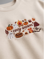 Chaotic Mom Embroided Spooky Fall Cozy Season Campfire Ghost Pumpkin Sweatshirt