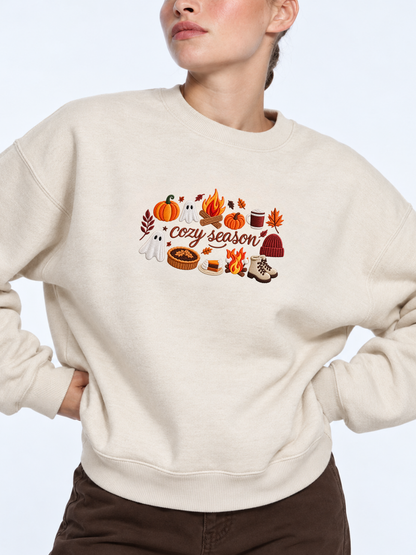 Chaotic Mom Embroided Spooky Fall Cozy Season Campfire Ghost Pumpkin Sweatshirt