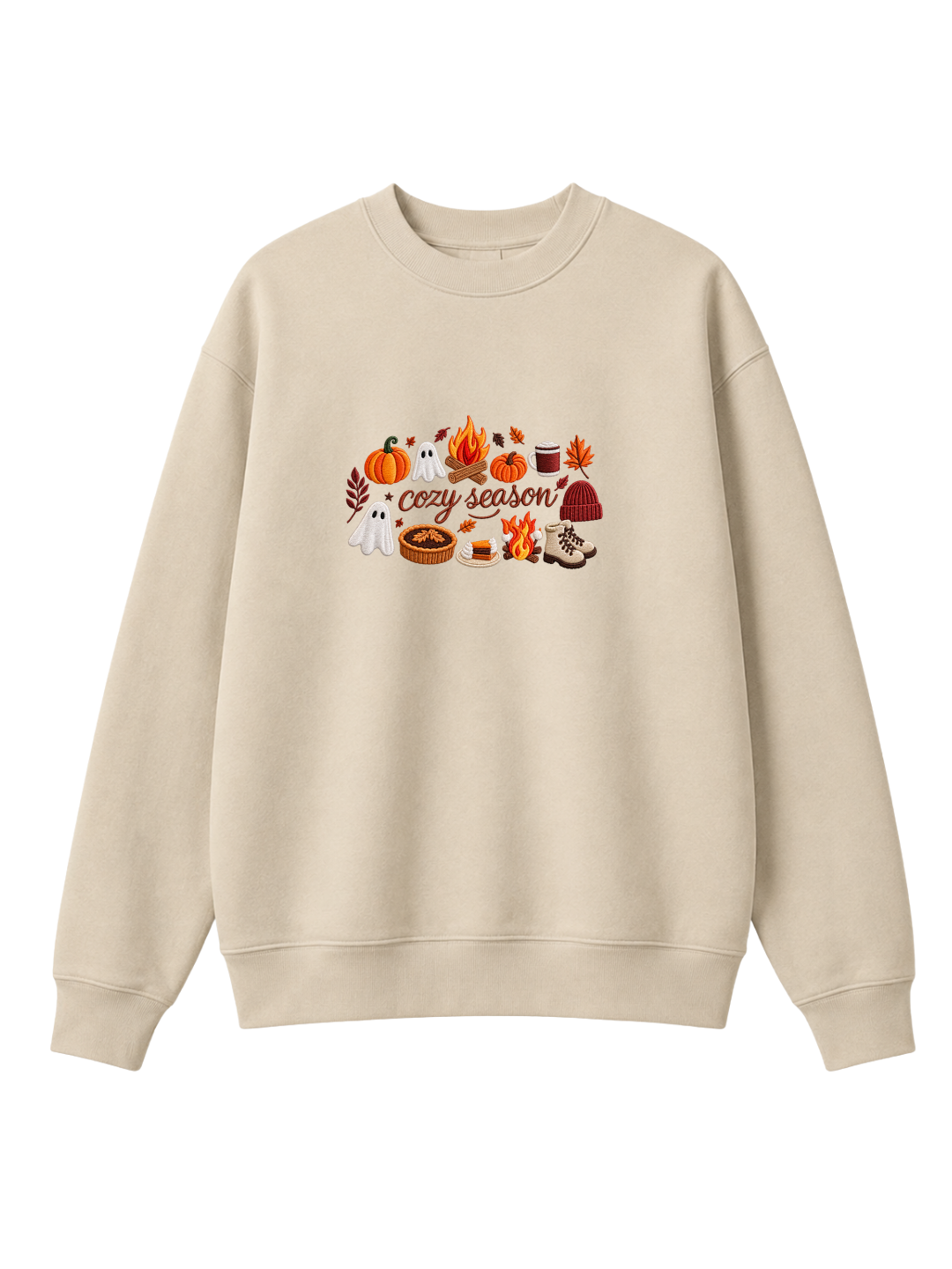 Chaotic Mom Embroided Spooky Fall Cozy Season Campfire Ghost Pumpkin Sweatshirt