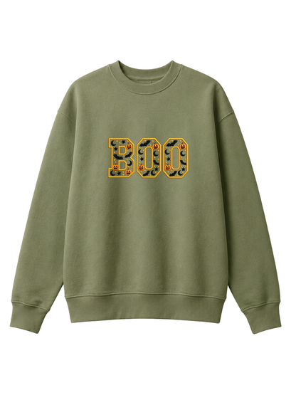 Chaotic Mom Embroided Varsity Chenille Patch Boo Spooky Season Halloween Sweatshirt
