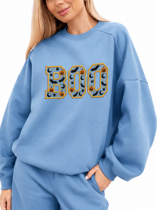 Chaotic Mom Embroided Varsity Chenille Patch Boo Spooky Season Halloween Sweatshirt