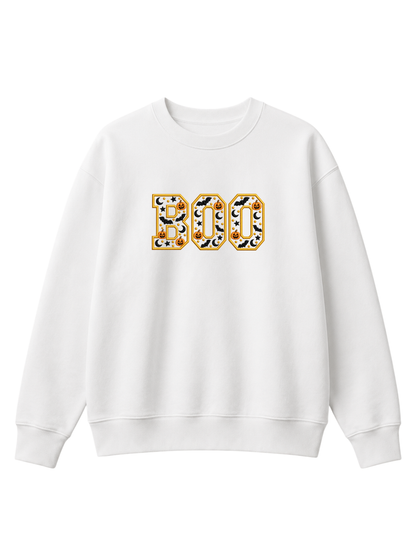 Chaotic Mom Embroided Varsity Chenille Patch Boo Spooky Season Halloween Sweatshirt